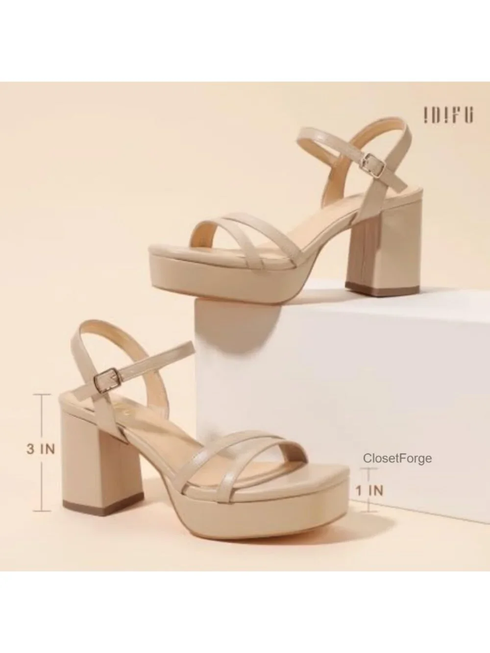 IDIFU Platform Chunky Block Strappy Heels Sandals
